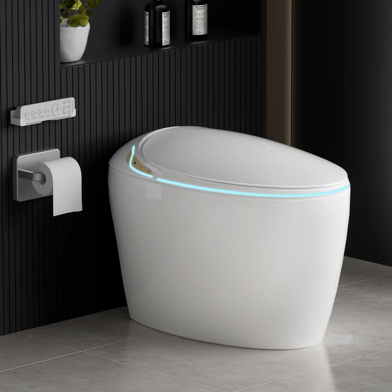 Intelligent Toilet with Bidet Built in for Bathrooms, Toilet with Warm Water Sprayer & Dryer, Foot Sensor Operation, Heated