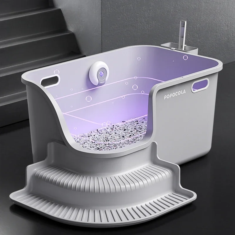 

Semi-closed Cat Litter Box Super-large Space Sandbox Cat U-type Exit Toilet For Cat Multi Story Stairs Portable Toilet