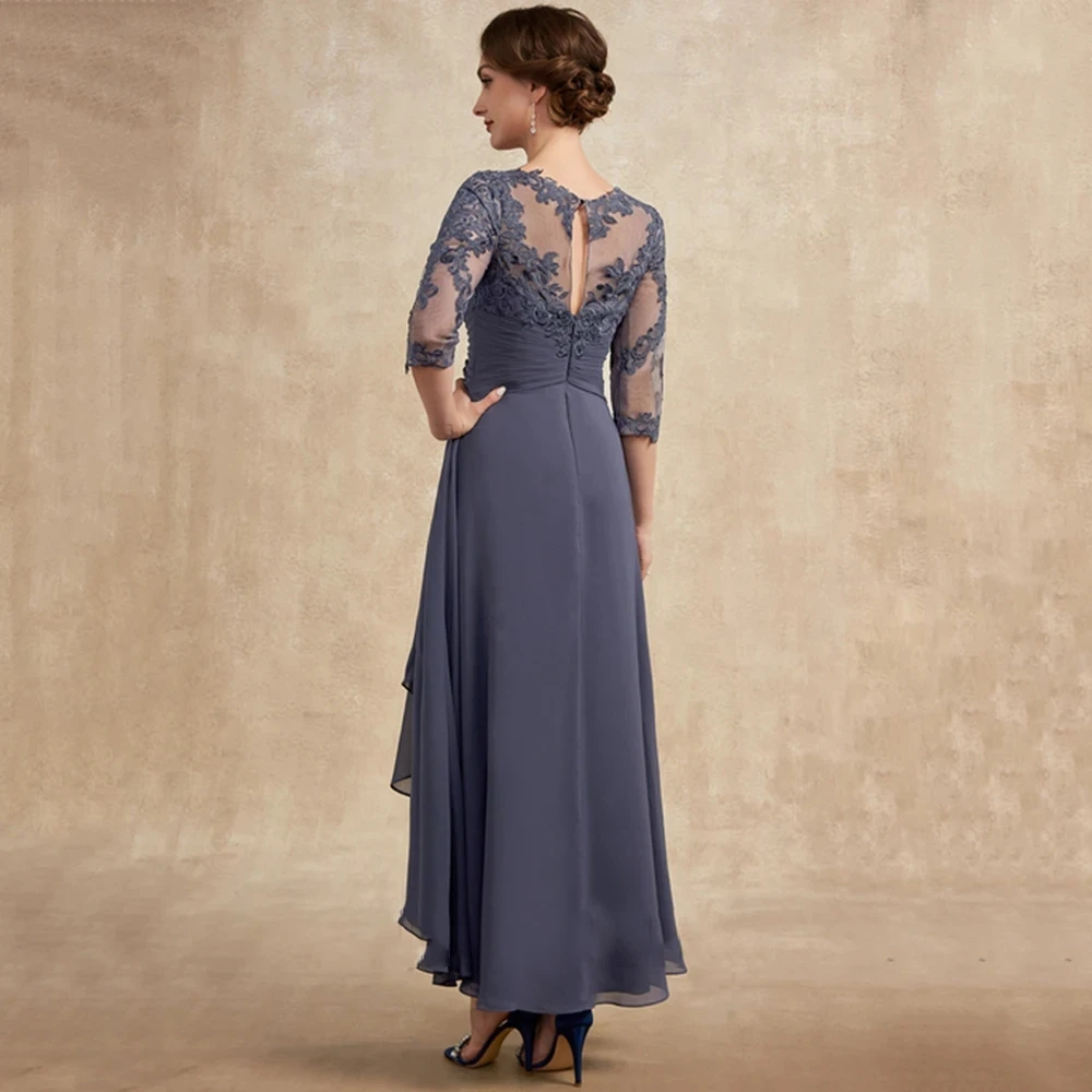 Mother Of The Bride Dresses Classic Scoop Neck Lace Appliques A-Line Floor-Length Dress Half Sleeve Chiffon Wedding Guest Gown - 2