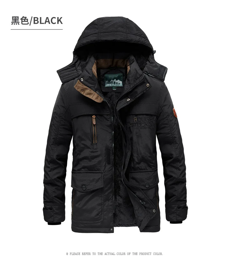 Men's Casual Winter Thick Warm Parkas Windproof Overcoats Male Military Fleece-lined Hooded Down Jackets Outdoors Long Coats