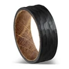 Hammered Ring Black Faceted Steel Barrel Solid Wood Ring Tungsten Men ring Wedding Band 1