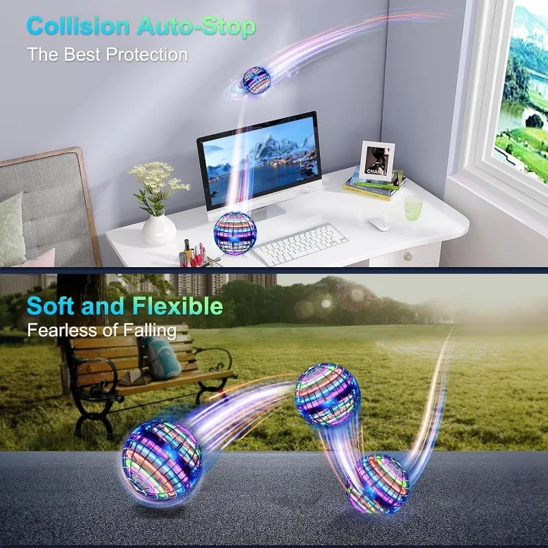 Flying Orb Ball with Dazzling Lights Magic Hover Spinner Cool Boomerang Drone Floating Cosmic Globe Kids Outdoor Toy