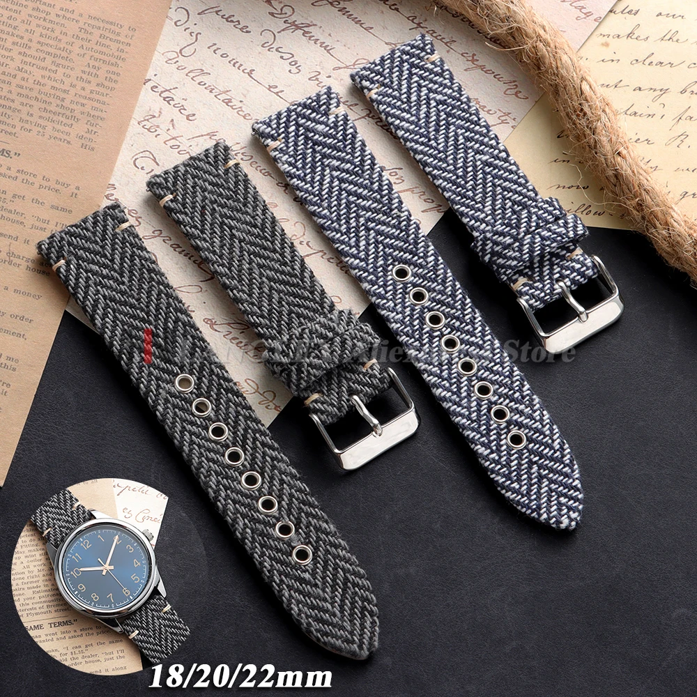 Vintage Weave Leather Nylon Quick Release Watch Band - Classic Replacement Wristband