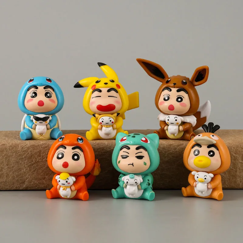 Kawaii 6 Stück/Set Crayon Shin-chan COS Pokect Monster Charmander Bulbasaur Squirtle Anime Figur Puppe Modell Spielzeug Schnelle Lieferung