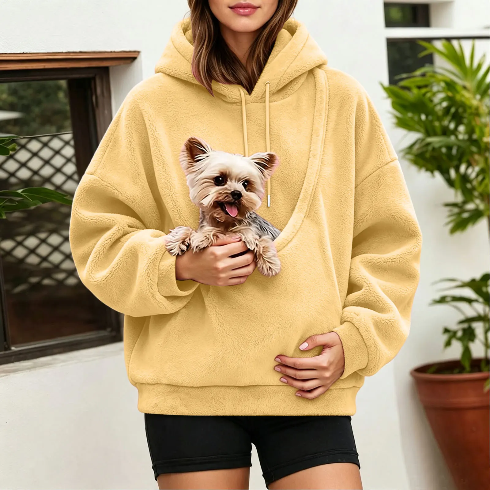 Unisex Fall And Winter Casual Fleece Solid Color Pet Pocket Hooded Sweatshirt Funny Pullover Women Sweatshirt