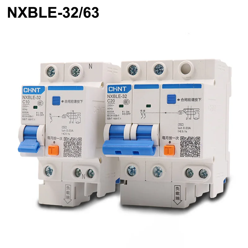 Interruptor Atual Residual Eletrônico Interruptor de Segurança Diferencial da Quebra Nxble32 63 1p Mais n 2p 3p 4p 6a a 63a Ac230 400v