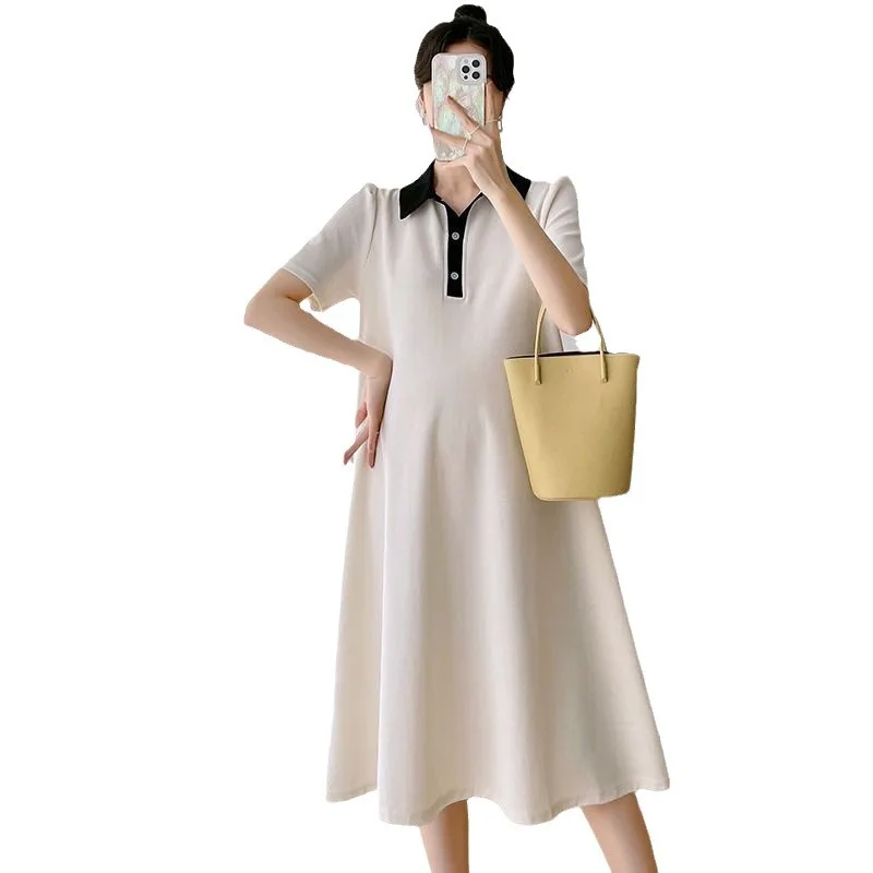 Maternity Dress Summer Short Sleeve Polo Dress Lapel Maternity Summer Short Sleeve Maternity Dresses Women Summer Dresses - 5