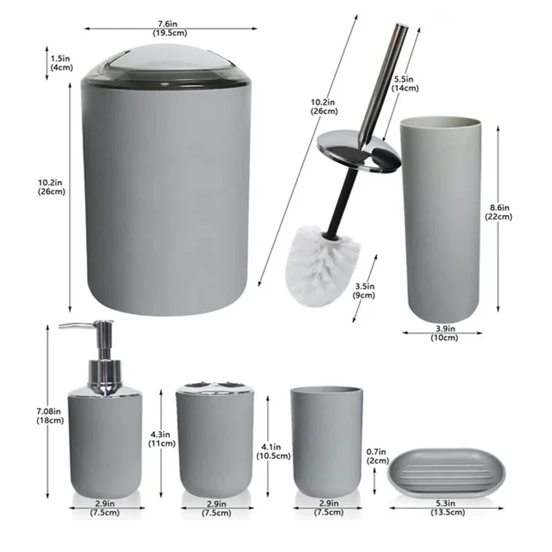 6 Pcs Plastic Bathroom Accessory Set Luxury Bath Accessories Bath Set Lotion Bottles, Toothbrush Holder, Tooth Mug, Soap Dish