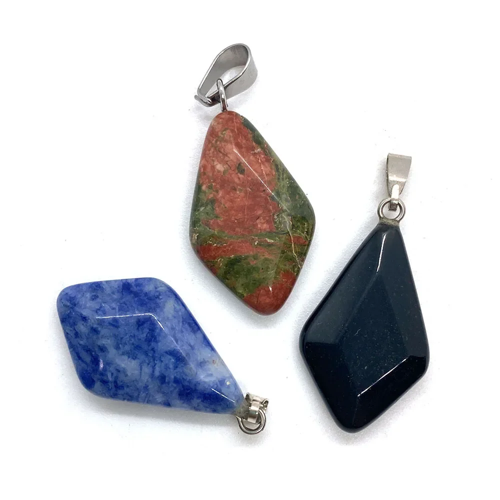 10pcs Natural Stone Rhombus Amethyst Malachite Tiger Eye Pendant Onyx Fashion Jewelry DIY Necklace Earring Boutique Accessories