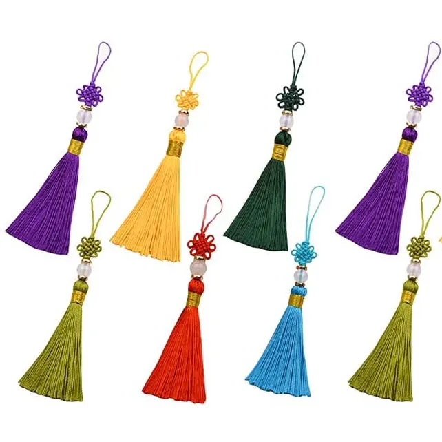 Mini Tassel Hand-Woven Chinese Knots Beaded Tassel Jewelry Making Souvenir Bookmarks DIY Craft Accessory 12pcs