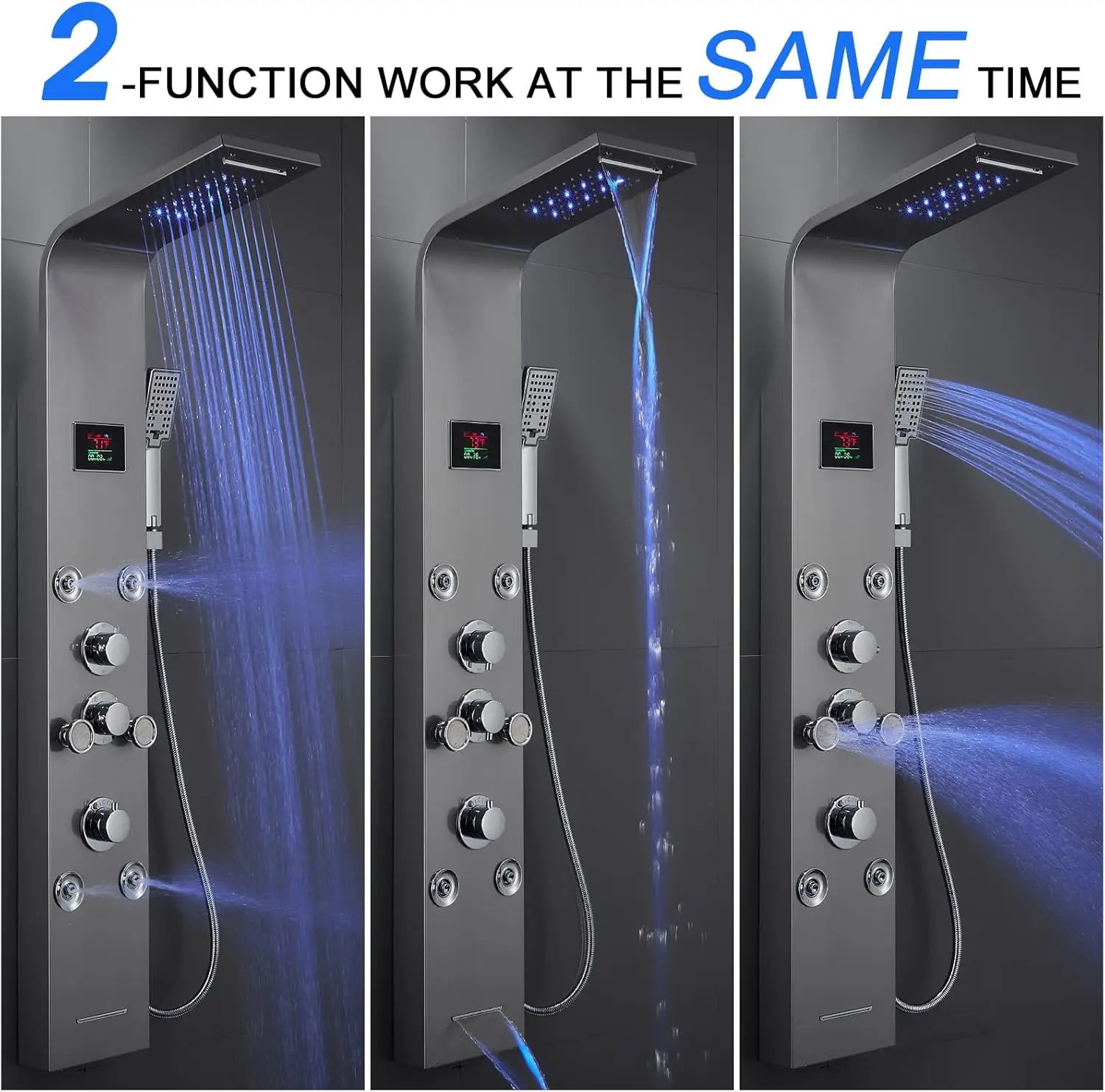 LED Lights Shower Panels Tower System 304 Stainless Steel Bathroom Shower Tower Column System Rainfall & Waterfall Shower Head 5