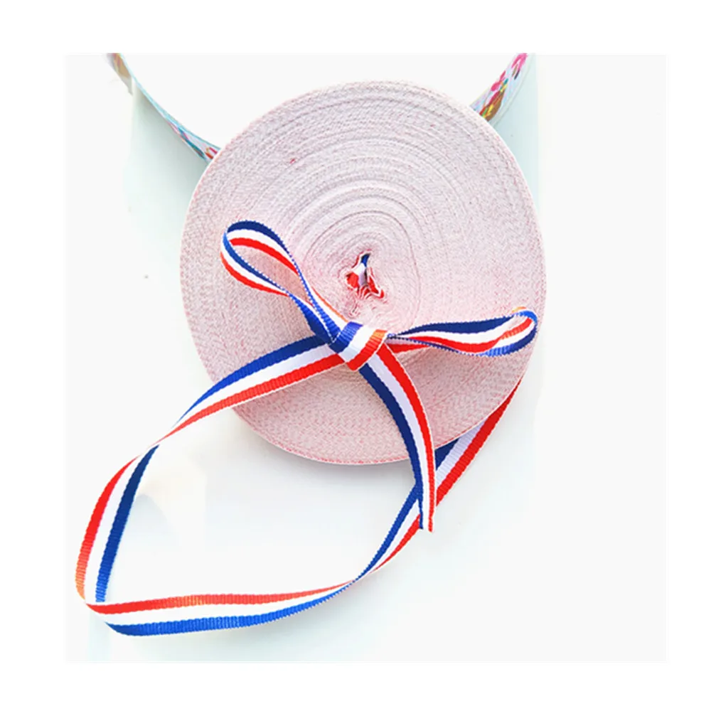 크리스마스 장식 10MM 패브릭 25 야드 프랑스 국기 Grosgrain 리본 공예 나비 헤어 클립 가방 벨트 레드 화이트 블루
