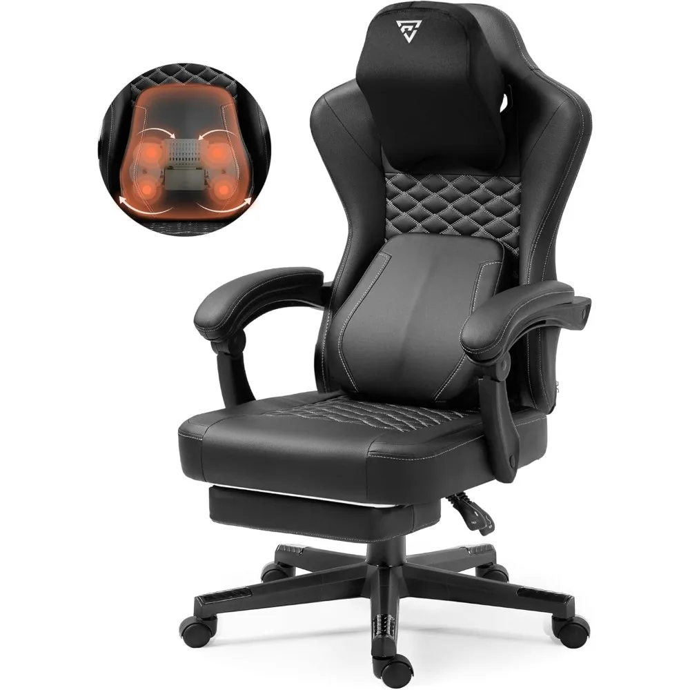

Black Desk Chair 330lbs Gamer Chairs Ergonomic Gaming Computer Chair With Pocket Spring Cushion and Footrest Office Armchair