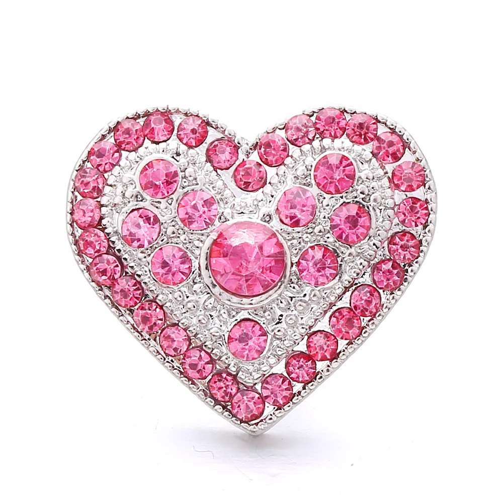 15pcs Rhinestone Crystal Heart 18mm Snap Buttons Fit Snap Button Bracelet Necklace Jewelry