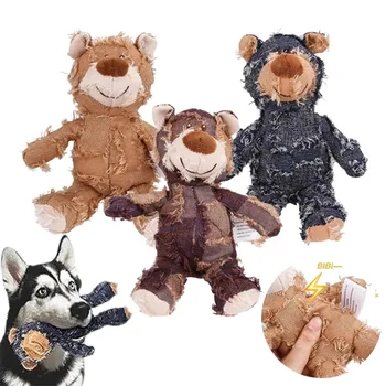 Dog Companion for Chewers Indestructible Bear Toy Resistant Squeaky Dog Toys Heavy Chewers Stuffed Plush Dog Toys for Aggressive 1