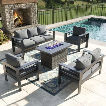 5-Piece Aluminum Patio Set with Fire Pit 1