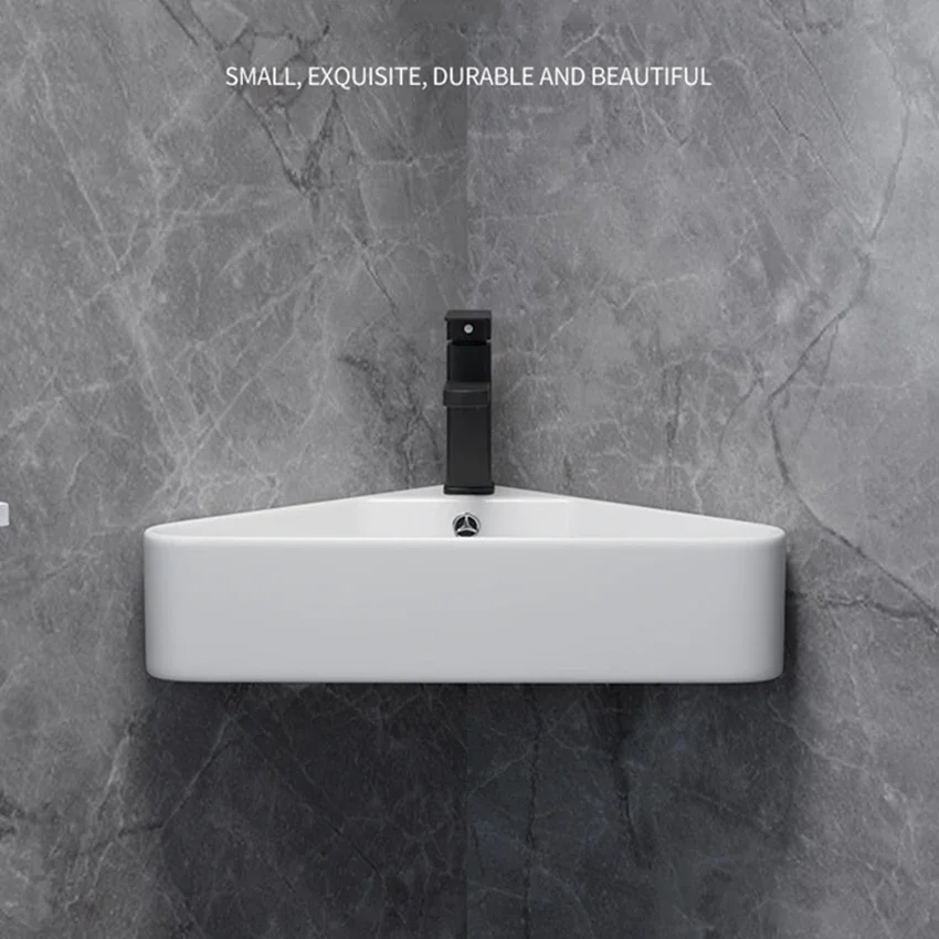 Triangle Basin Small Family Bathroom Washbasin Balcony Corner Mini Washbasin Wall-Hang Sink Corner Basin With Drain Faucet 3