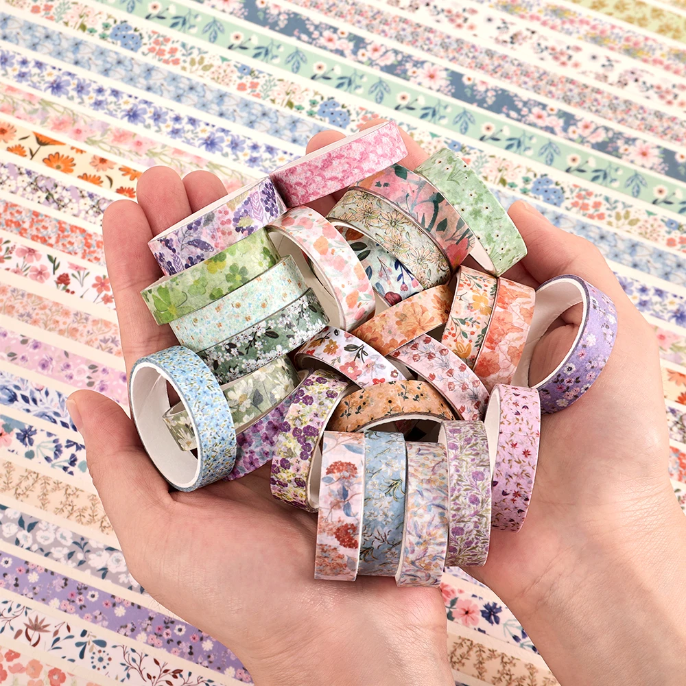 빈티지 와시 테이프 컬렉션 60롤 꽃무늬 디자인 + 프리미엄 브론징 테이프 6개, 2.2M(2.2야드) 장 마스킹 테이프