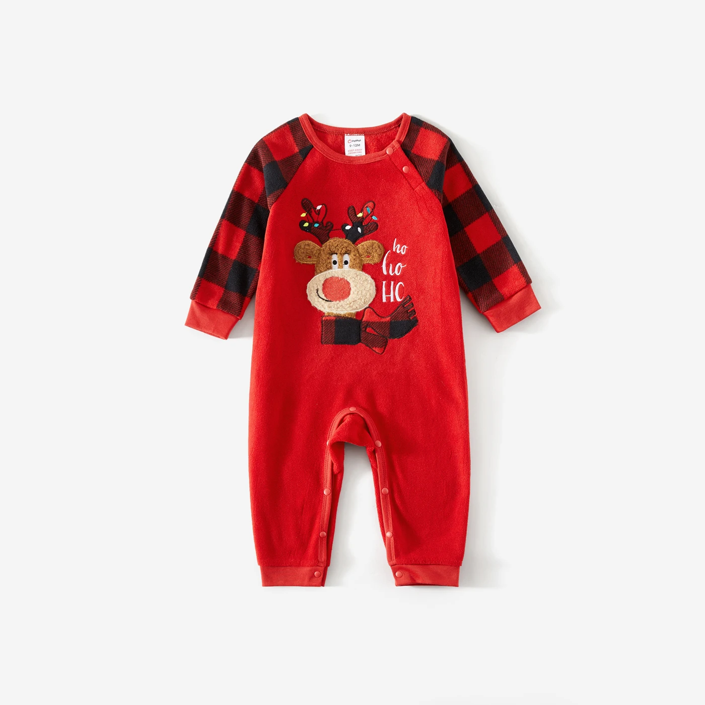 PatPat Christmas Family Matching Pajamas Reindeer Embroidered Plaid Thickened Polar Fleece Pajamas Sets (Flame Resistant）