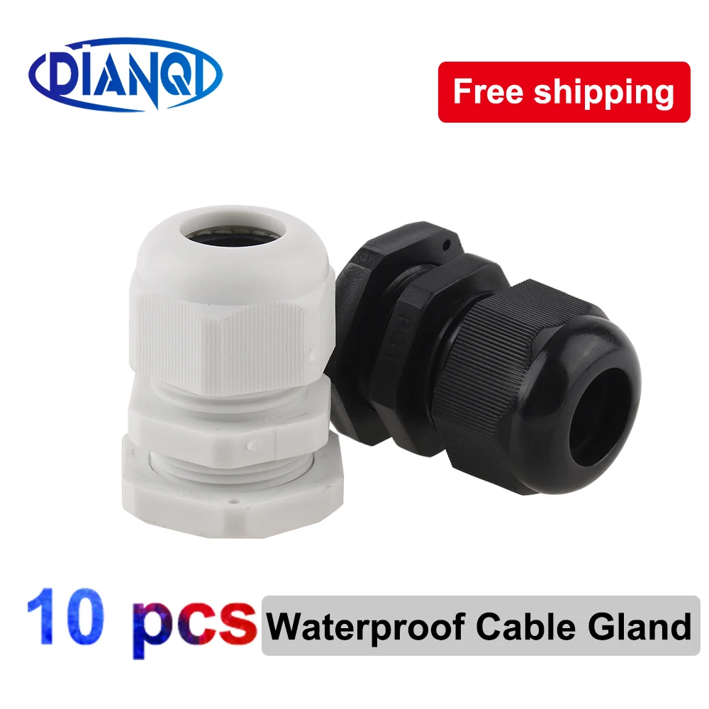 10pcs Waterproof Cable Gland entry IP68 PG7 for 3-6.5mm PG9 PG11 PG13.5 PG16 PG19 White Black Nylon Connector