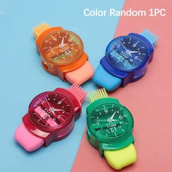 Cute Funny Watches Shaped Mini Colourful Pencil Sharpener With Eraser Brush Office School Girl Supplies Machine Pencil Sharpener