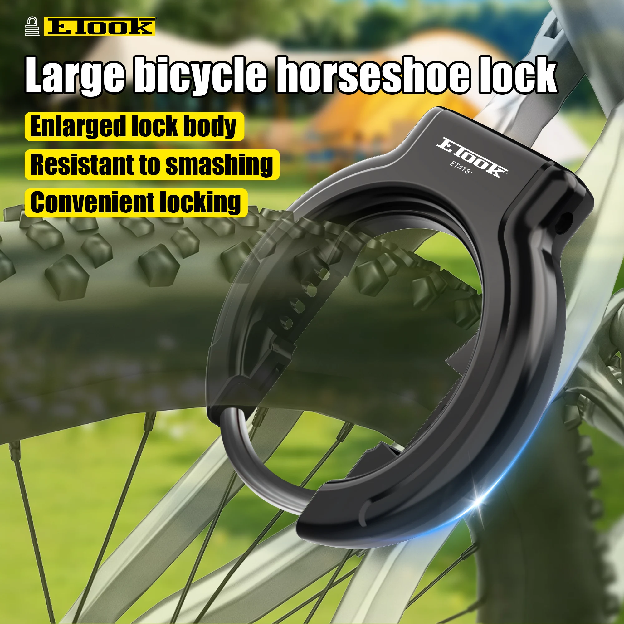 ETOOK Bicycle Horseshoe Lock Anti-Drill Bicycle Frame Wheel Clamp Lock Hardened Steel Anti-theft Bike Lock for 3" Fat Tire Bike