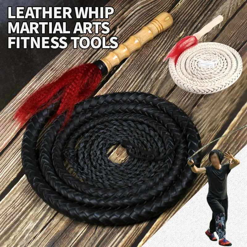 Professional Grade Leather Training Whip Heavy Duty Martial Arts Tool Adult Fitness Outdoor Exercise Skills Development
