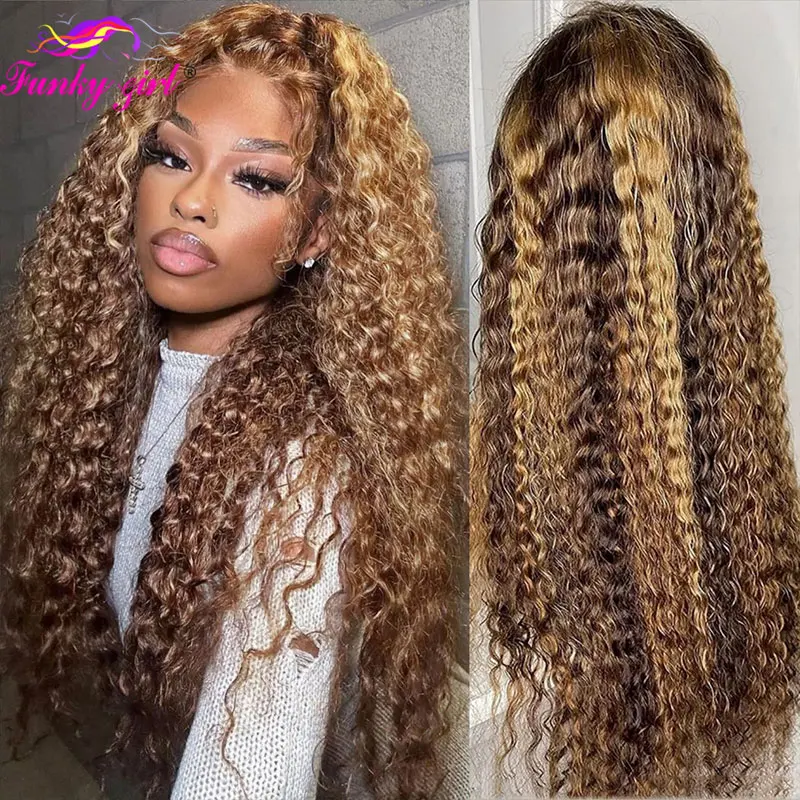 Highlight Color Water Wave Lace Front Wig Brazilian 100% Human Hair Lace Frontal Wigs Ombre Curly Human Hair Wig 1