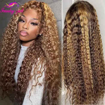 Highlight Color Water Wave Lace Front Wig Brazilian 100% Human Hair Lace Frontal Wigs Ombre Curly Human Hair Wig 1