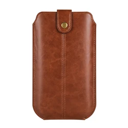 Premium Crazy Horse Leather Belt Case with Card Slot - 18x10cm (Brown)