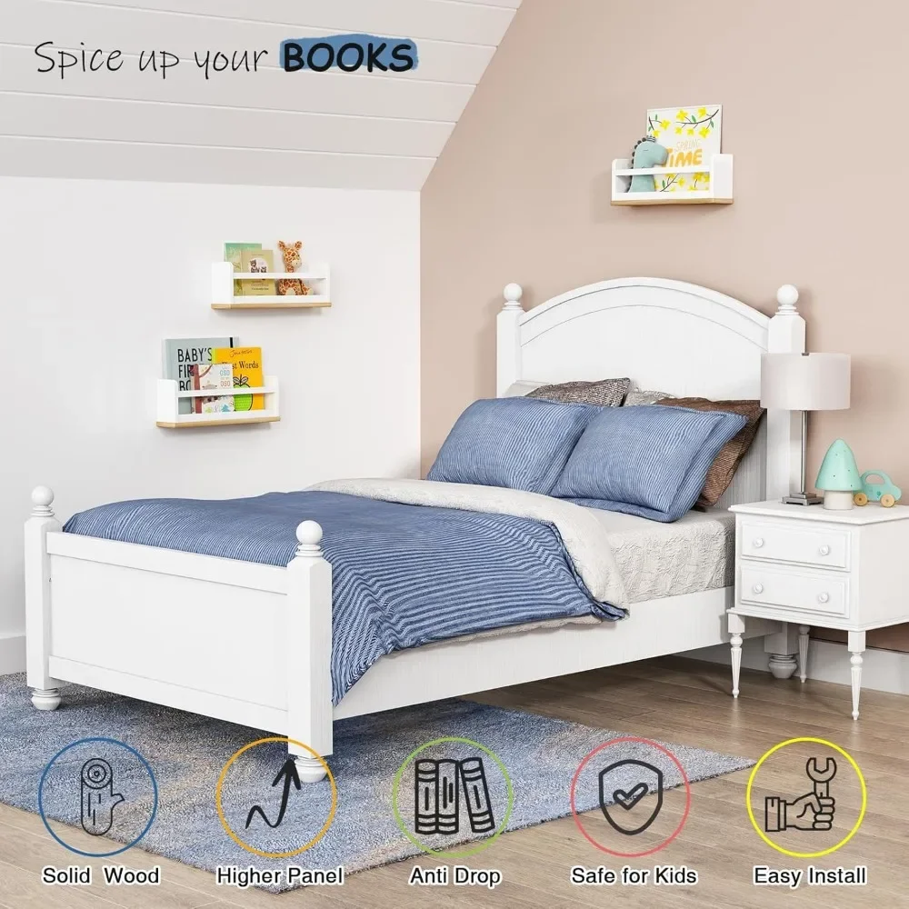Small Kids Bookshelves Wall Mounted 3-Pack, White Floating Nursery Book Shelves for Kids Room Bedroom, Solid Wood Hanging 4