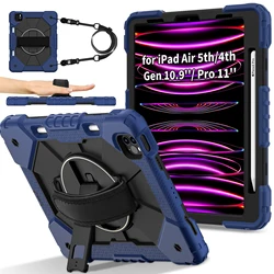 Rotating Stand Cover with Full - Body Protection and Strap - iPad Mini 6 2021 (Navy Blue - Black)