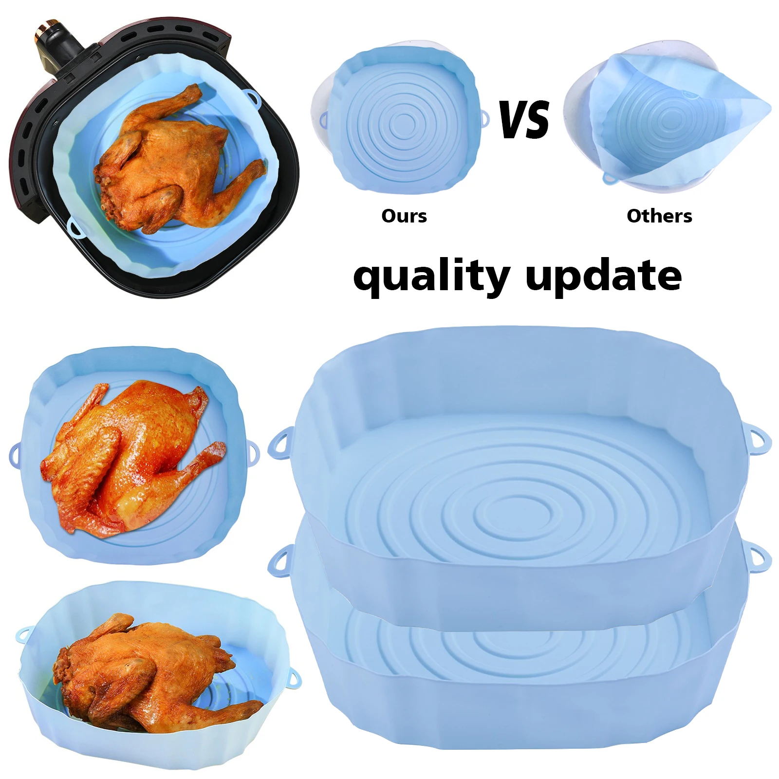 Air Fryer Pan Silicone Basket Airfryer Oven Baking Silicone Tray Reusable Airfryer Pot Pan Liner Mold Pizza Fried Chicken Tools