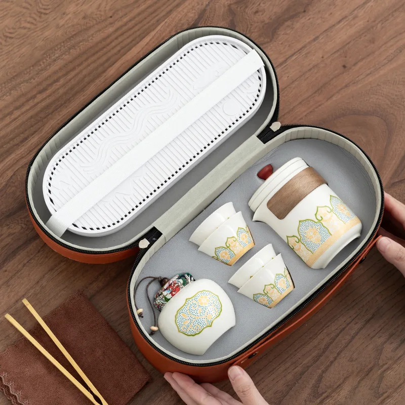 Portable Travel Kung Fu Tea Set,Creative Ceramic Quick Tea Set Chinese Office Teapot and Cup Set Light Luxury Friend Gifts