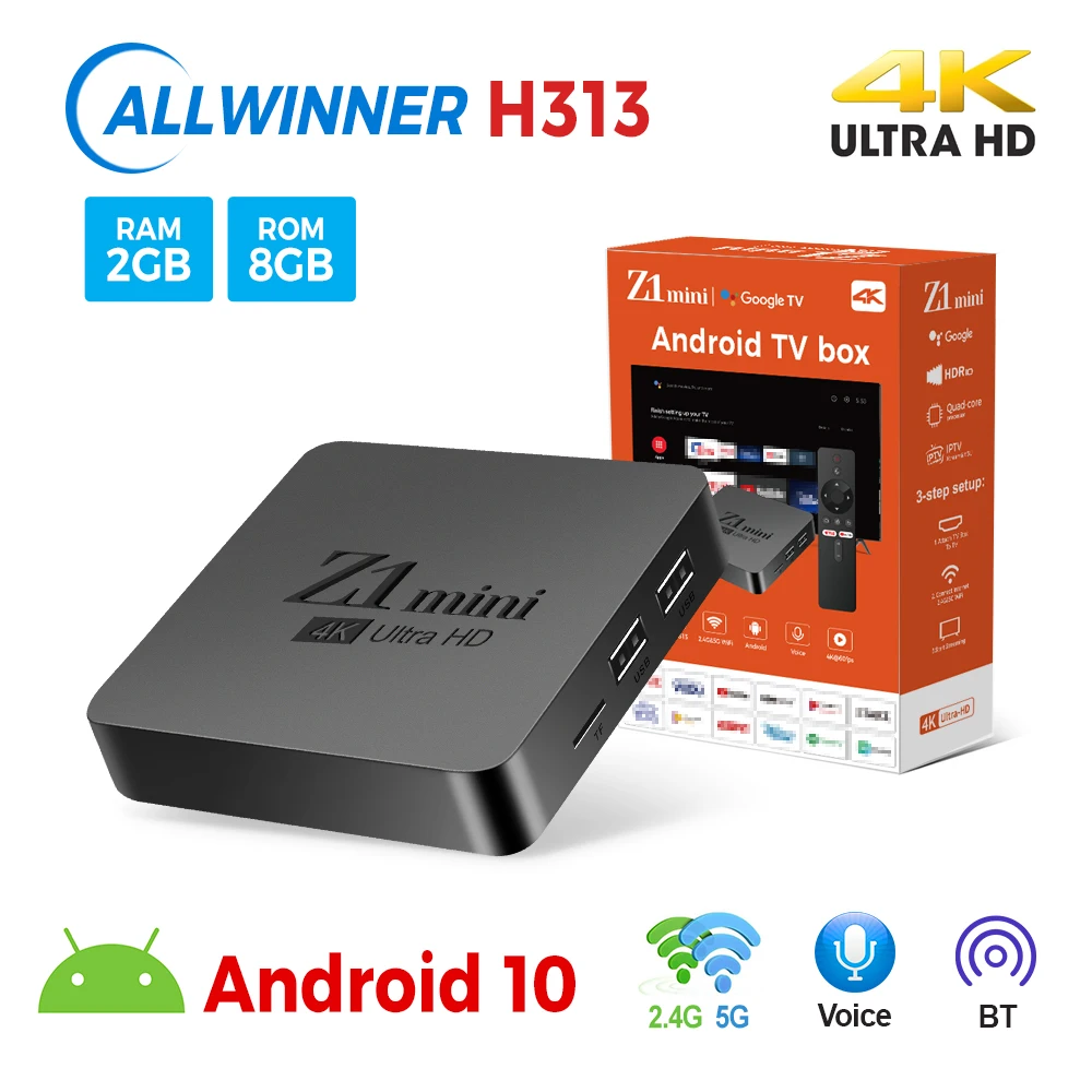 Smart ATV Box Z1 Mini  Android 10 Allwinner H313 2GB 8GB Dual 2G 5G Wifi BT5.2 4K Media Player Android Set Top Box