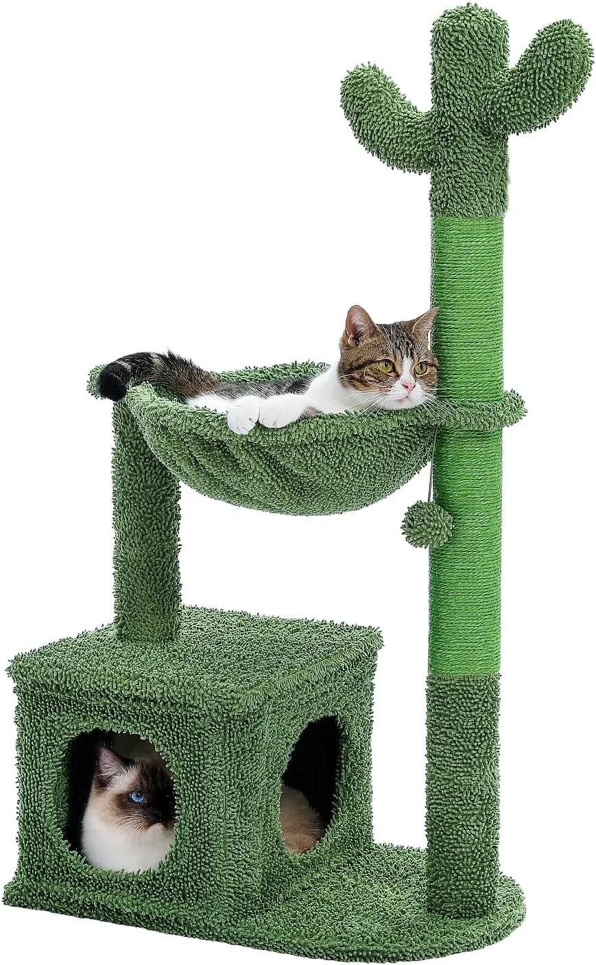 

Cactus Cat Tree 40" Cat Tower with Large Metal Carpet Hammock, Cat Scratching Post for Indoor Cats with Condo& Dangling Ball