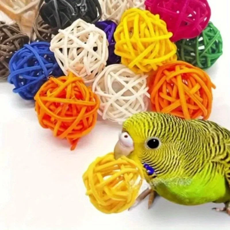 Bird Toy 10Pcs Multicolor Rattan Ball for Parrot Budgies Hamsters Bunny