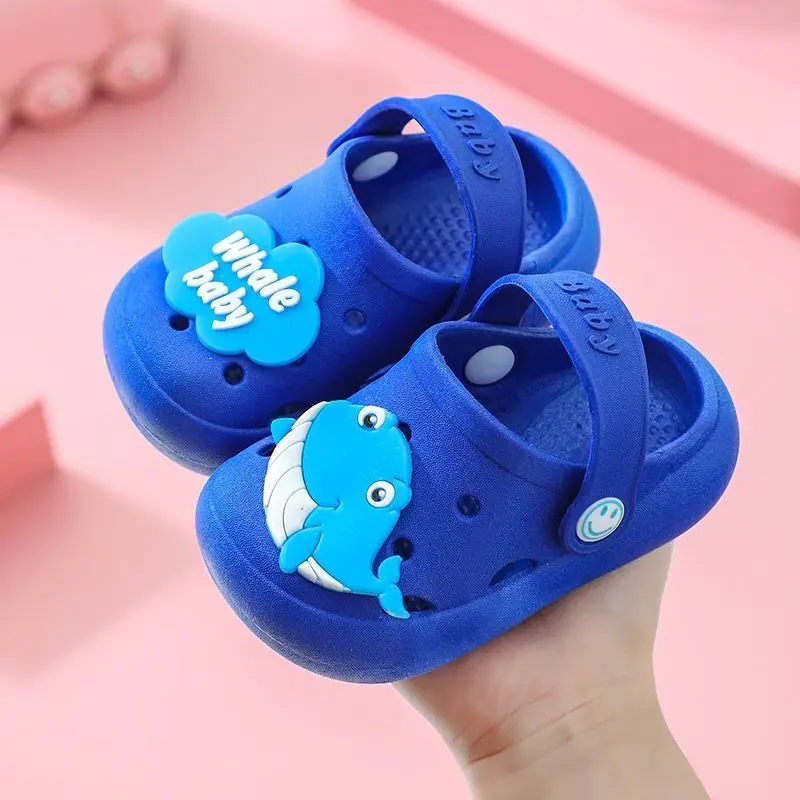 Boys Baby Whale Hole Sandals Cute Cartoon Slippers Breathable Non Slip Beach Sports Shoes Walking Sandals Children's Shoes 2pc children s cute cartoon animals wooden skipping rope fitness equipment sports outdoor sports kids education exercise nourish