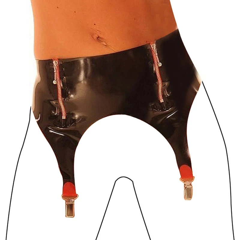 

Latex Briefs Black with Red Gummi Garters Stockings Clip with Zip Customize for Women Girl