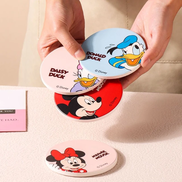 4 Disney Mickey Mouse Ceramic Coasters Drink Mat Grey & Pink Marble Gift Set