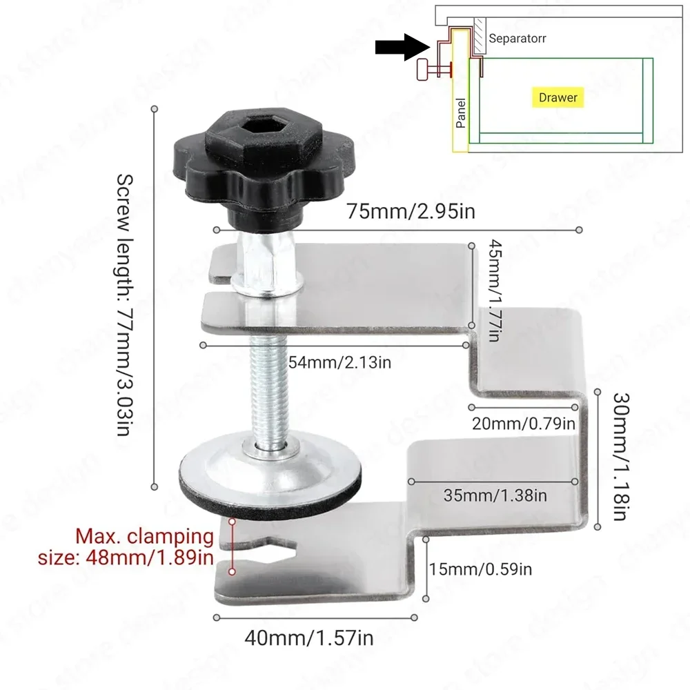 Adjustable C Clamp Cabinet Hardware Jig for Installing Knobs, Pulls, and Handles in Woodworking Projects