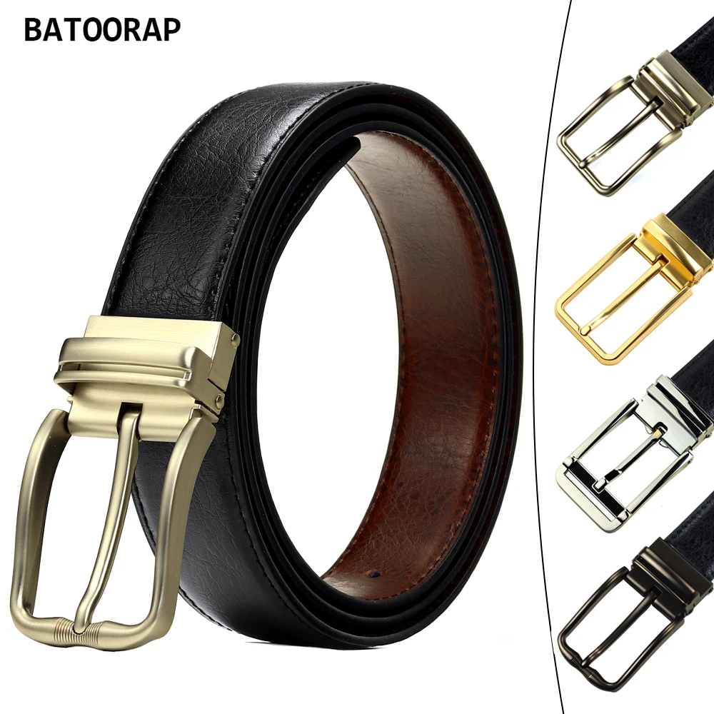 

BATOORAP Brand Mens Leather Belt Pin Buckle Fashion Youth Man Jeans & Trouser Bels Black Brown Reversible 33 MM Width