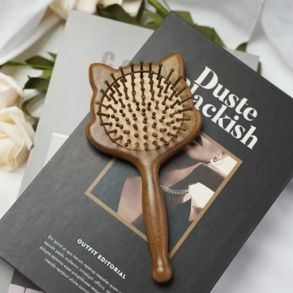 Cute Air Cushion Hair Comb Cat Shaped Exquisite Sandalwood Airbag Comb Long Handle Anti Static Smooth Hair Brush Household