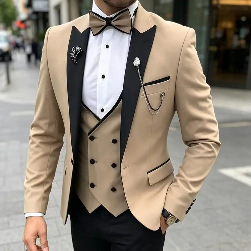 New Classic 3 Piece Suits Wedding Tuxedo for Groomsmen Slim Fit Male Suit Double Breasted Vest Male Fashion (Jacket+Vest+Pants)