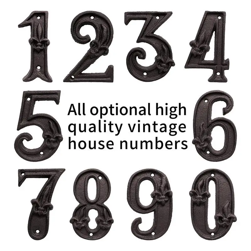 Metal Digital House Number Signs Door Signs House Numbers Number Plate House Wall Plaques Cast Iron Numbers Doorplate Iron Brand Durable DIY Cafe Shop Wall Decor Family Garden Store Gift