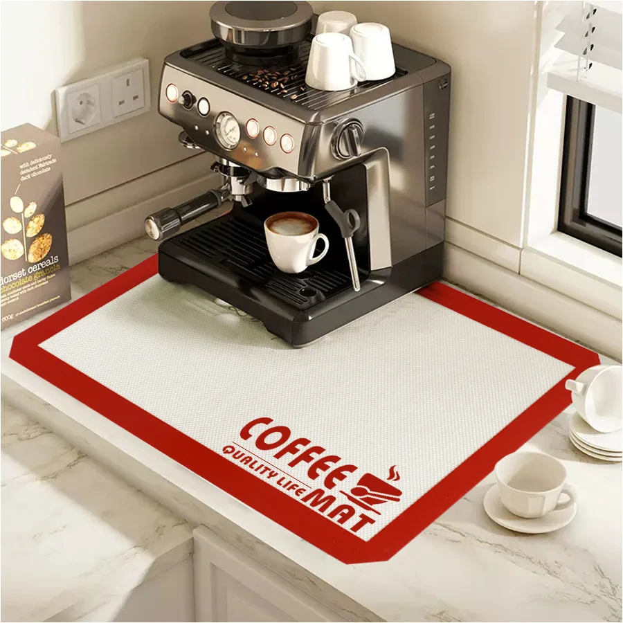Silicone Coffee Maker Mat Waterproof Oilproof Countertops Pad Dish Drying Mat For Kitchen Counter Bar Coffee Machine Table Mat