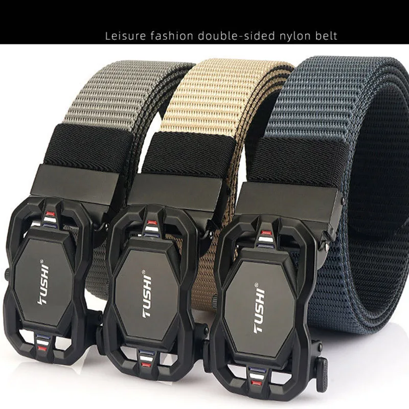 2024 New Double Sided Nylon Belt Thickened 3.5cm Wide Korean Leisure Men And Women's Travel Training Automatic Buckle Soft Belt 2024 new toothless automatic buckle belt 3 5cm wide high quality korean edition men s and women s travel office 1200d nylon belt