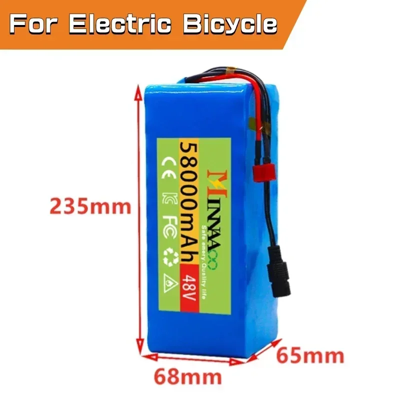 

New 48V 100000mAh 1000w 13S3P XT60 48V Lithium ion Battery Pack 100Ah For 54.6v E-bike Electric bicycle Scooter with BMS+charger