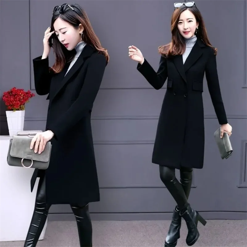 

Fashion Women's Woolen Coat Autumn And Winter New Mid length Korean Slim Wool Overcoat Temperament Versatile Female Jacket