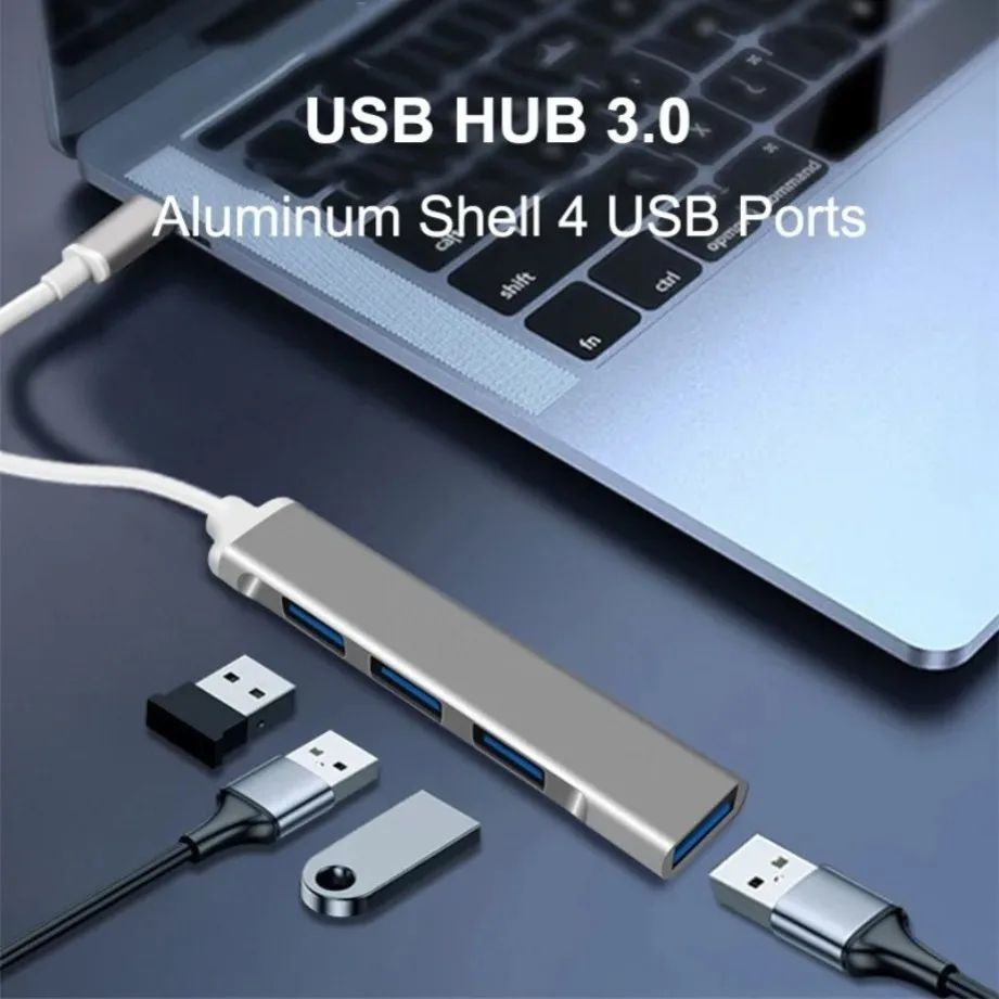 Universal 4-Port USB & Type-C Hub Adapter for Multi-Device Connectivity